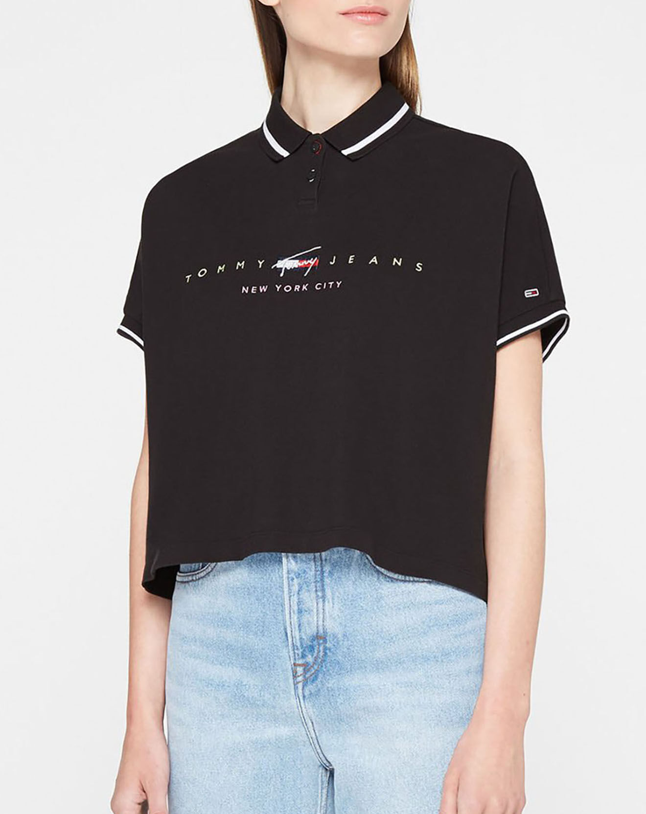 Tommy Jeans Polo 100% Coton Bio ample bxy crop modern logo noir