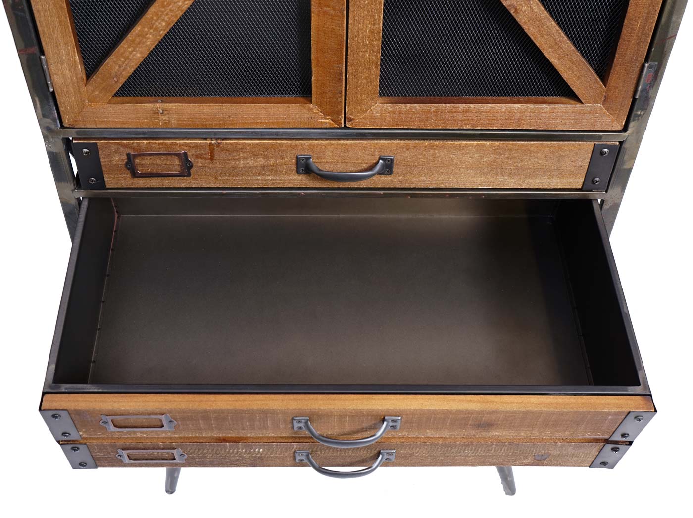 Hochschrank MCW-F91, Apothekerschrank Wohnzimmerschrank, Industrial Tanne Holz Metall 128x60x33cm, braun-schwarz