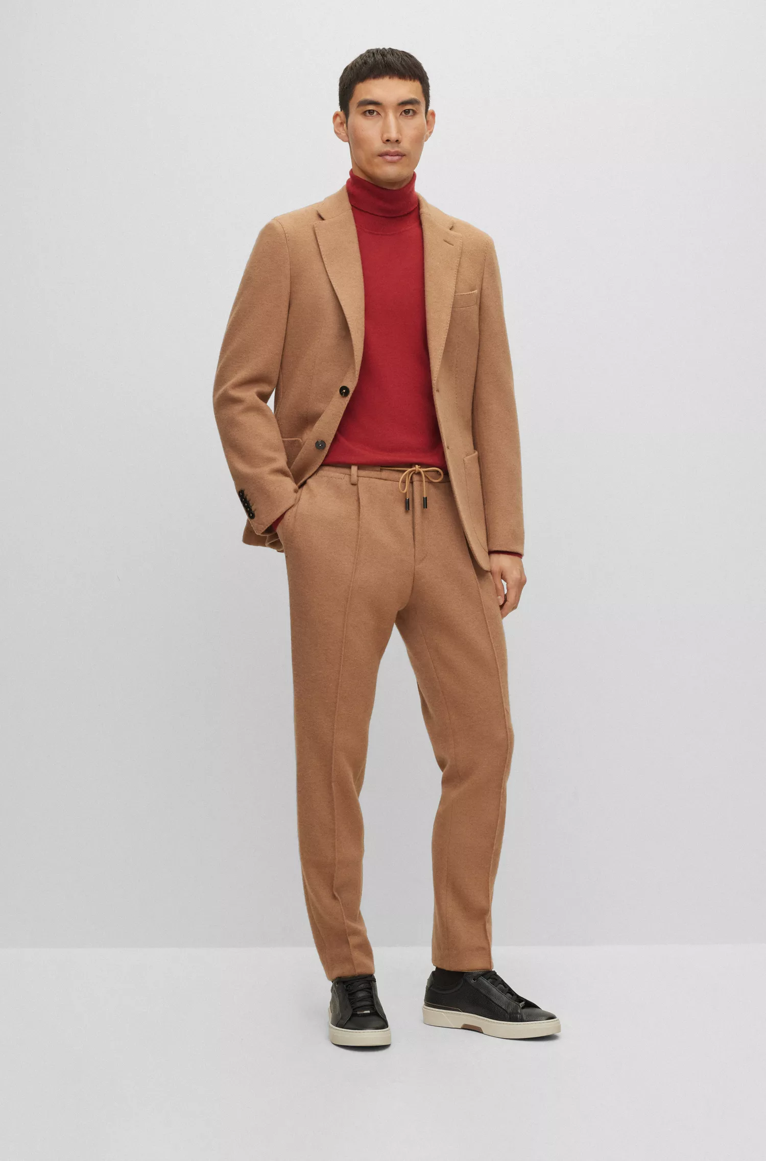 Calça BOSS Camel-Slim-fit em mistura de pelo de camelo
