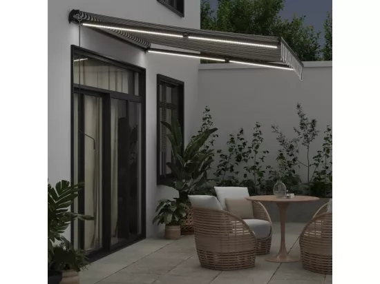 Auvent manuel rétractable avec LED anthracite blanc 300x250 cm