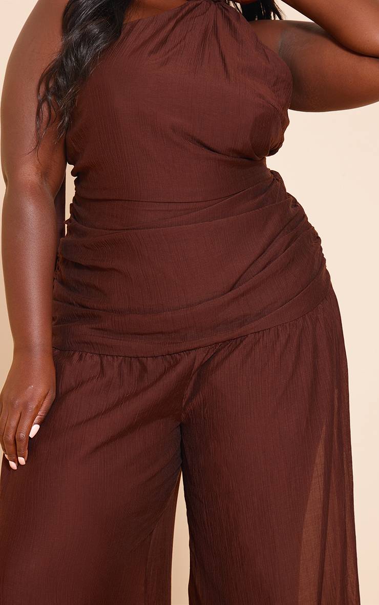 Chocolat Combinaison Grande Taille Texturée Asymétrique Avec Détail Foulard