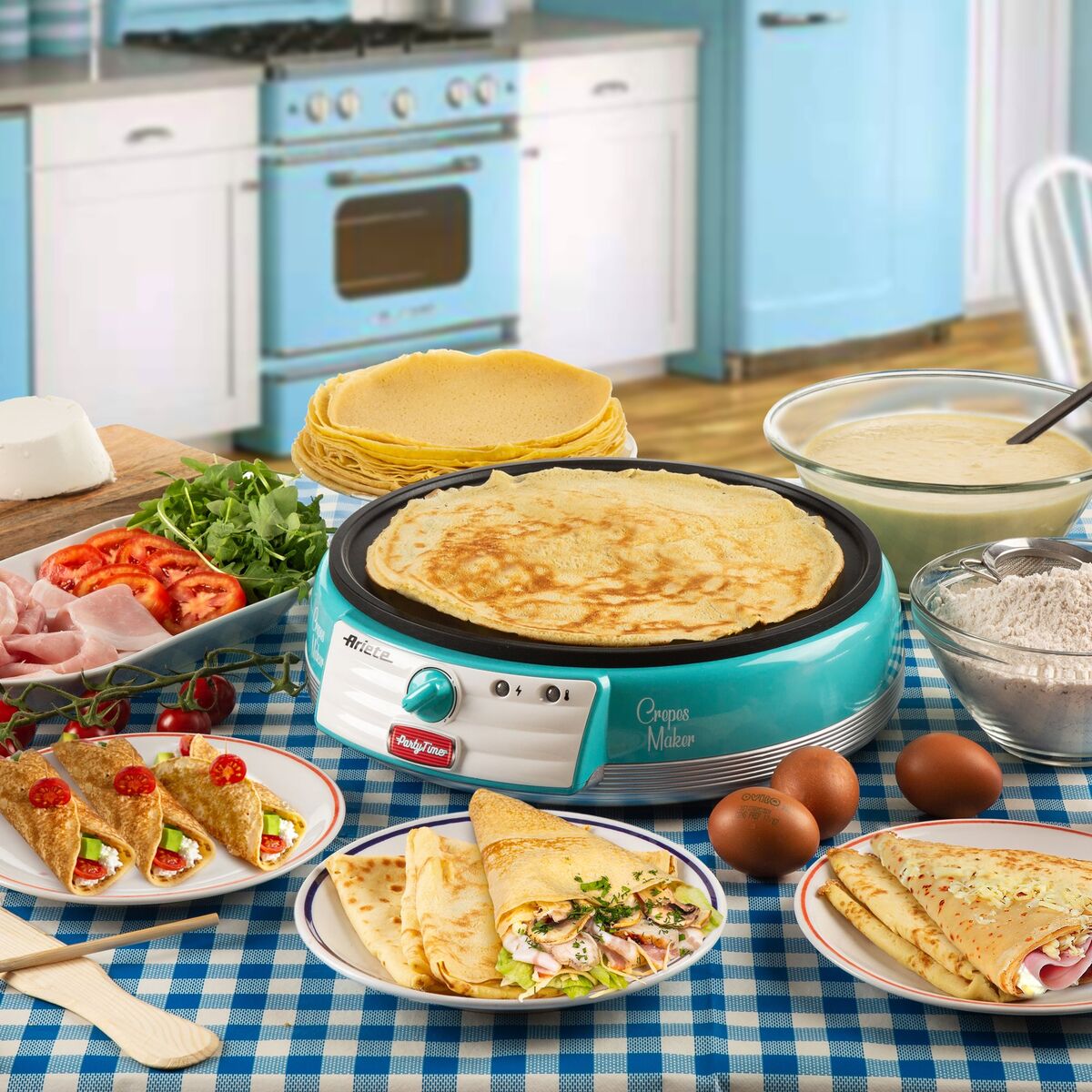 Party Time Elektrisk Crepes-panne, blå