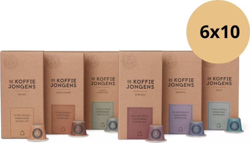 De Koffiejongens - Proefpakket - 100% Biologische Koffie - 6x10 Composteerbare Koffiecups