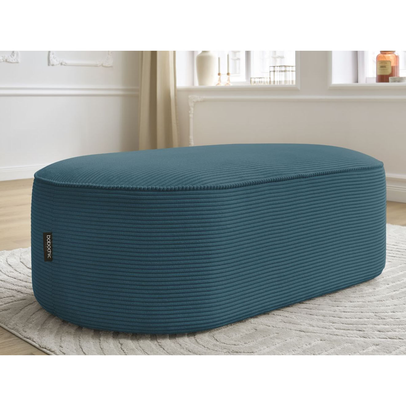 Bobochic Pouf pour canapé modulable en Velours côtelé Rousseau bleu foncé - 140x70x45 cm