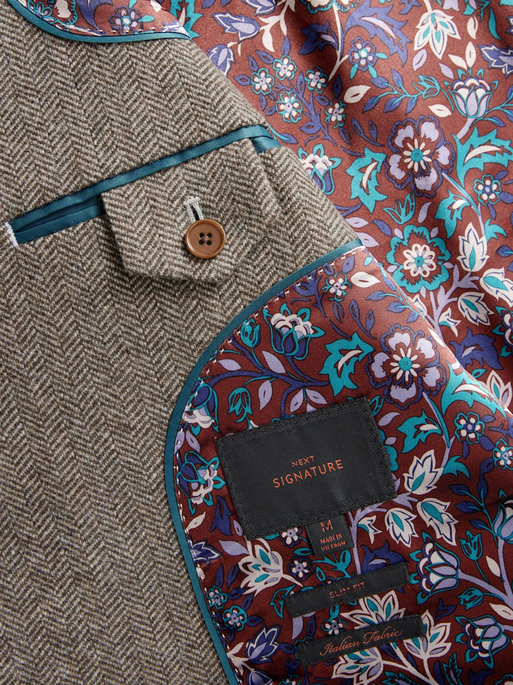 Taupe bruin - Normale Pasvorm - Signature Nova Fides Blazer van wolblend met visgraatmotief