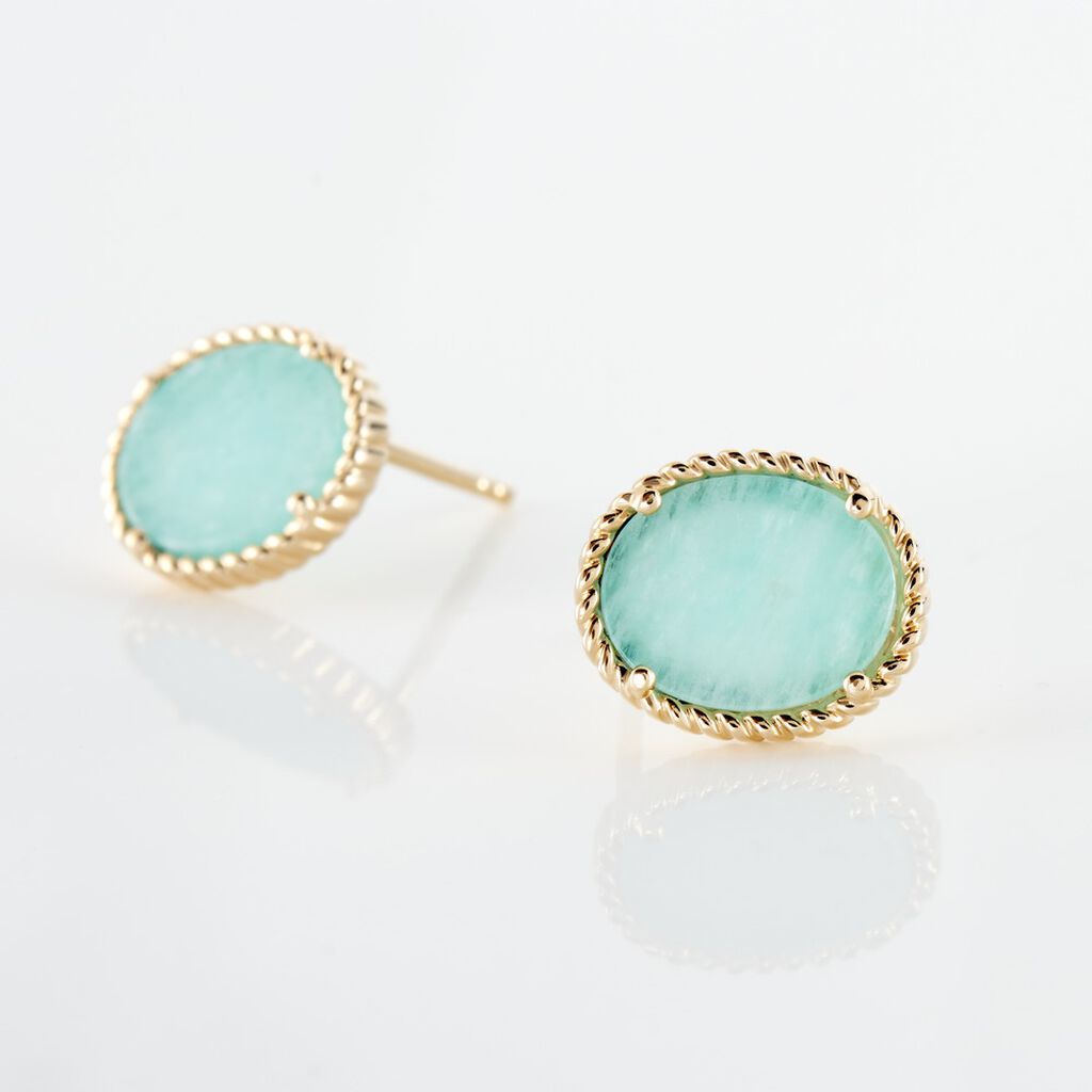 Boucles D'oreilles Puces Leeve Plaqué Or Jaune Amazonite Oxyde