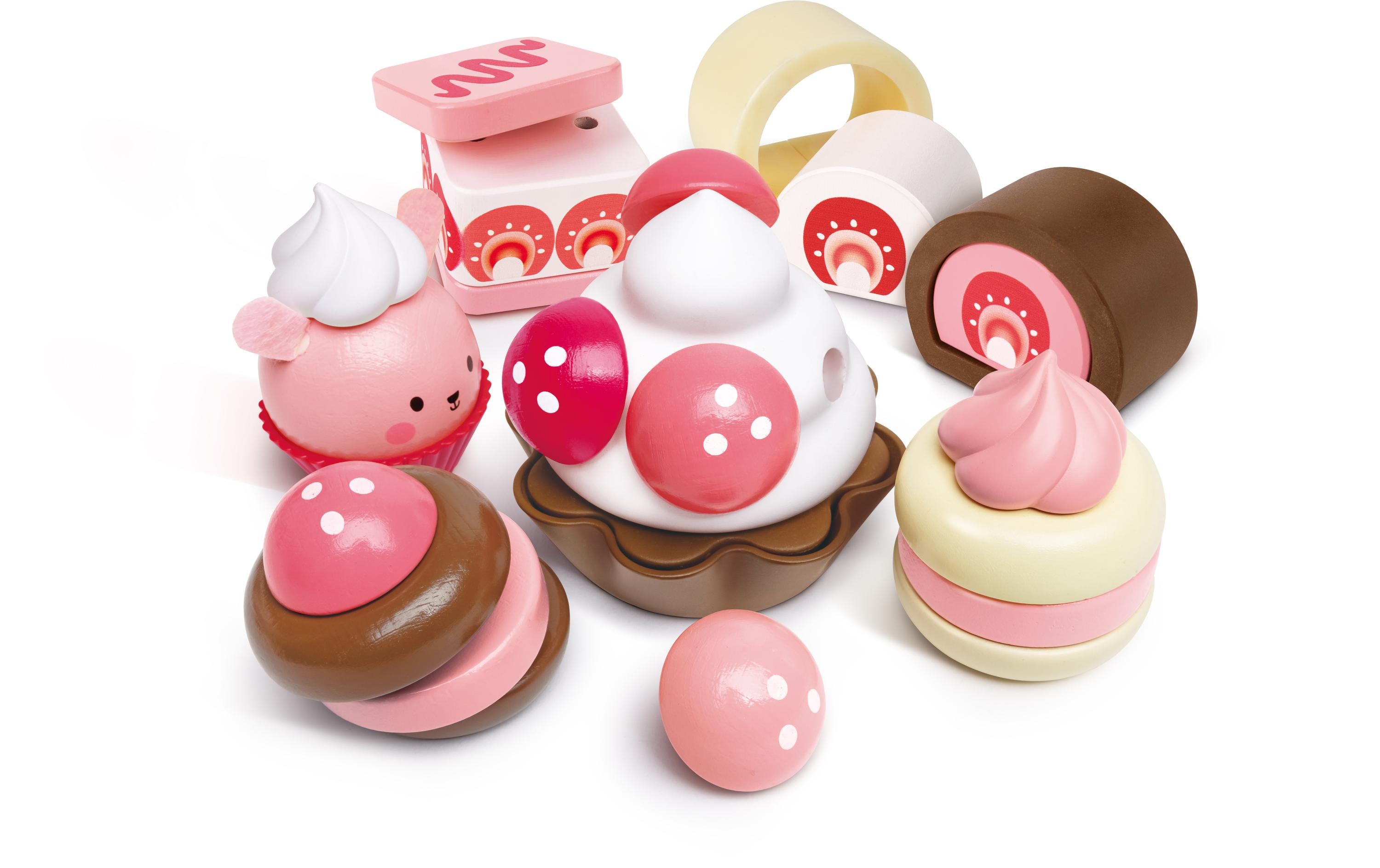 Spiel-Lebensmittel Kuchenparty ErdbeereKöstliche Dessert-Variationen aus Holz