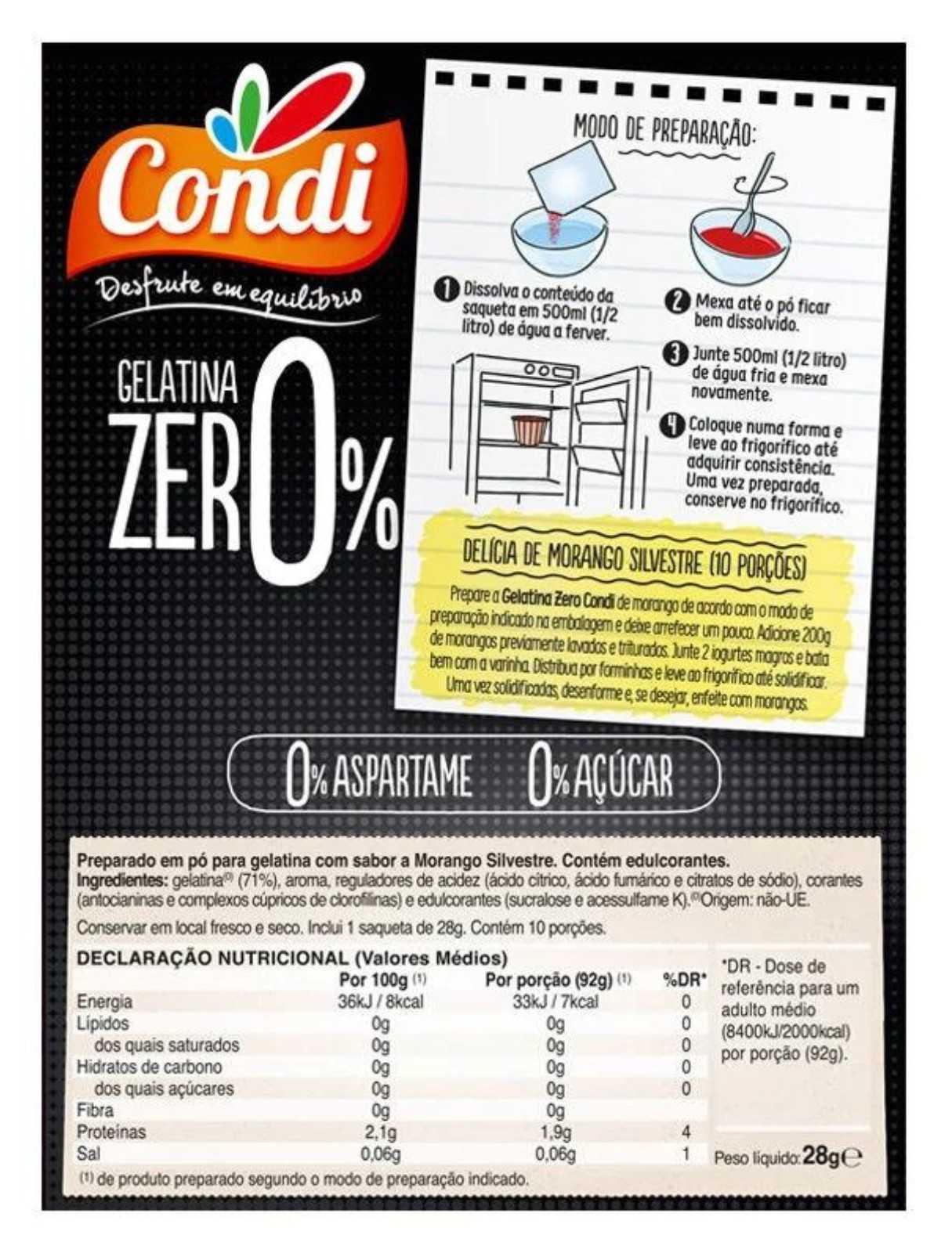 Gelatina Condi Zero Morango 28 g