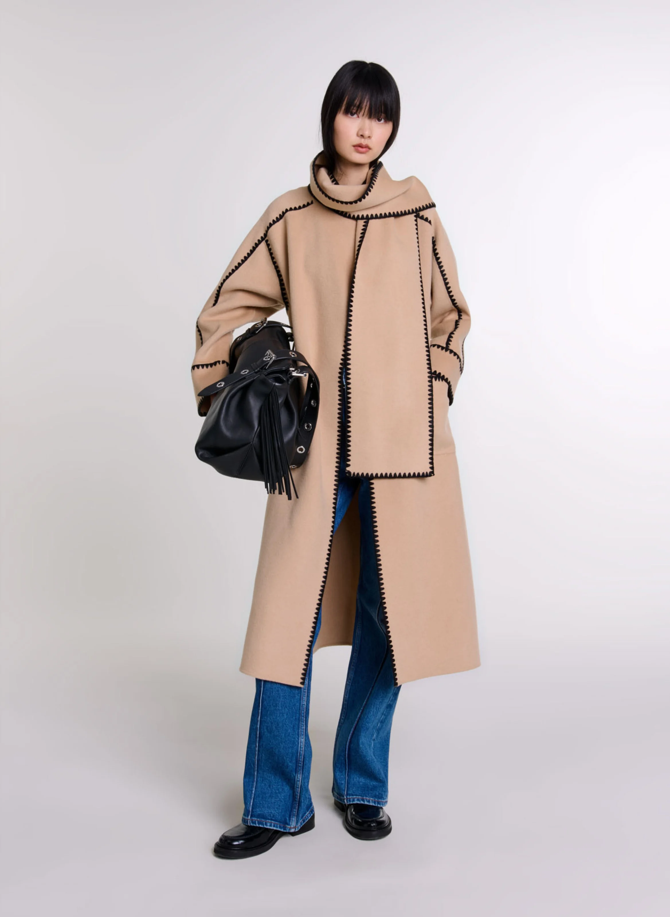 Manteau col tailleur en laine mélangée | Marron