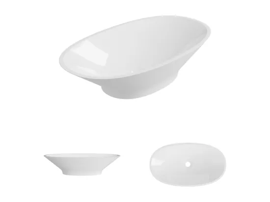 Vasque à poser LARS - 75% Minéral Blanc Brillant Ovale 60*35*H16cm - LAVABERG
