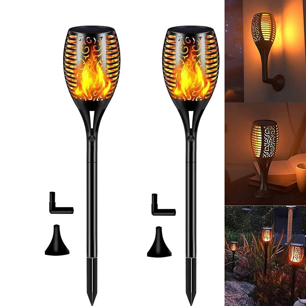 (2er Set) Flackernde LED Solar Lampen Outdoor Wandleuchten Gartenfackel IP65 - Warmweiss