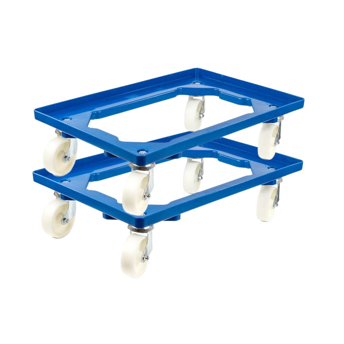 PROREGAL Voordeelset 2x Transportwagens voor Euroboxen 60 x 40 cm met Kunststof Wielen, Blauw, Open Dek, 2 Zwenkwielen en 2 Remwielen, Draagvermogen 300 kg