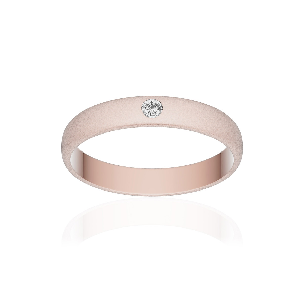 Alliance or 750 rose sablé demi-jonc 3,5mm diamant brillant