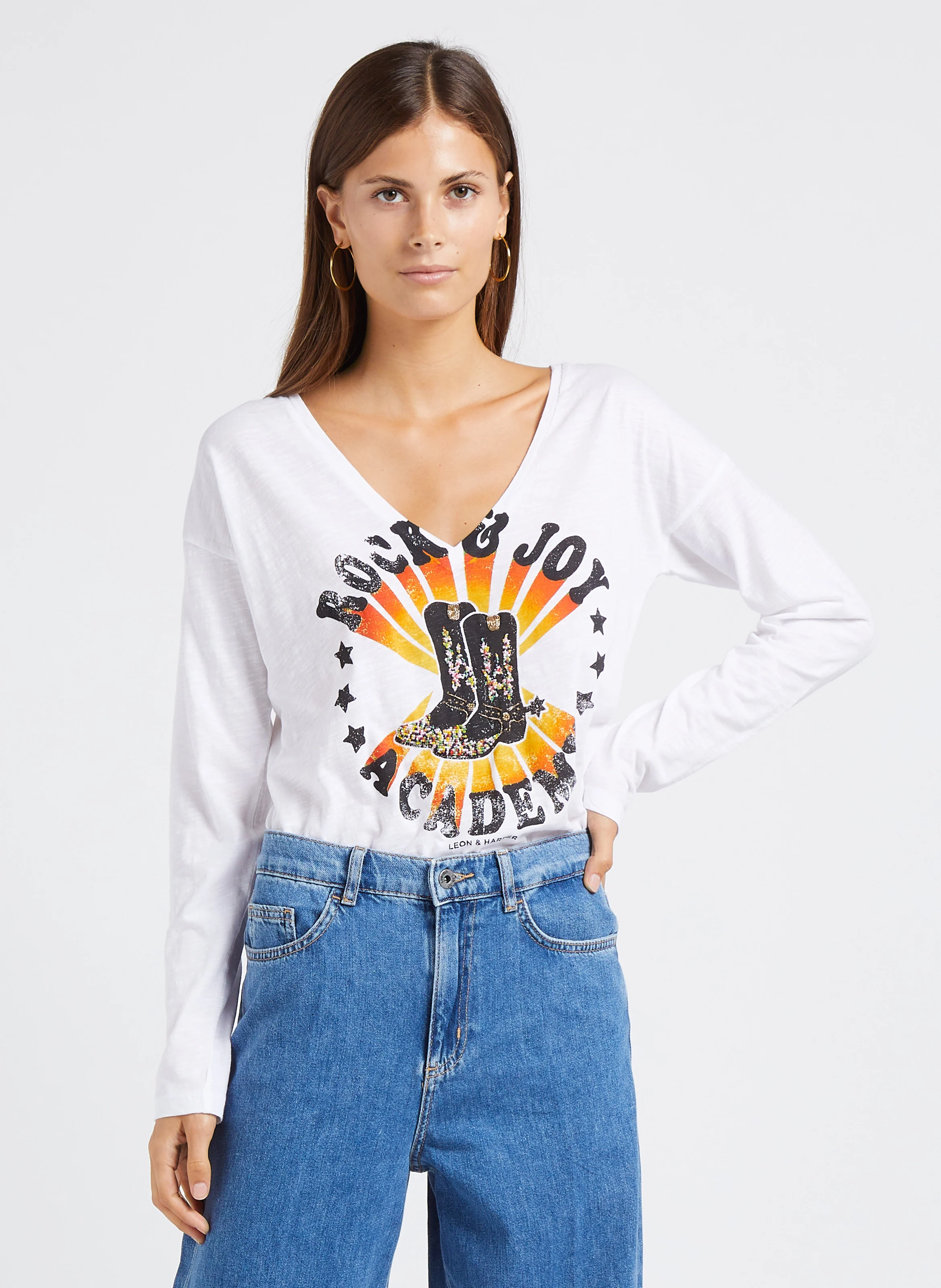 TOMY - Tee-shirt droit col V en coton organique | Blanc