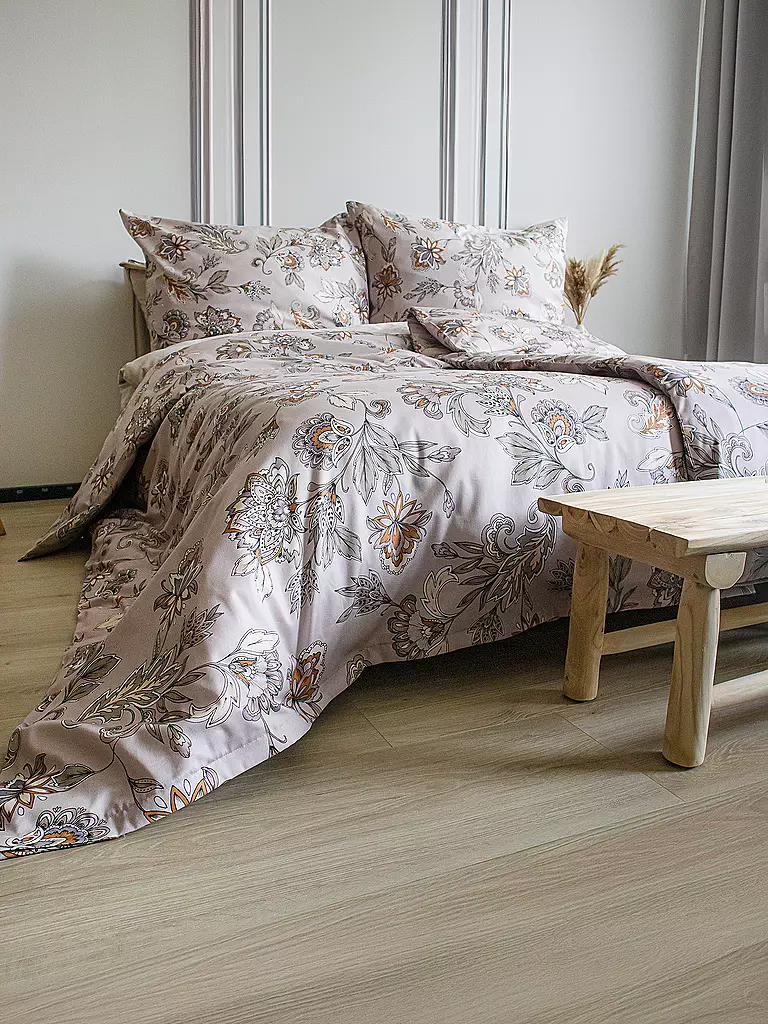FLEURESSE Satin Bettwäsche MODERN GARDEN B 70x90cm/140x220cm Sandstone beige