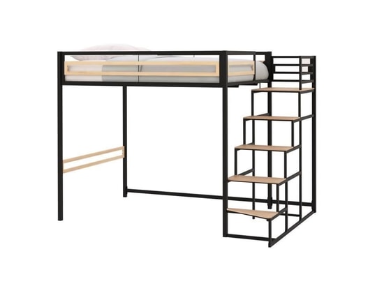 TBS - Lit mezzanine - 140x190 cm - métal - noir - sommier inclus ...