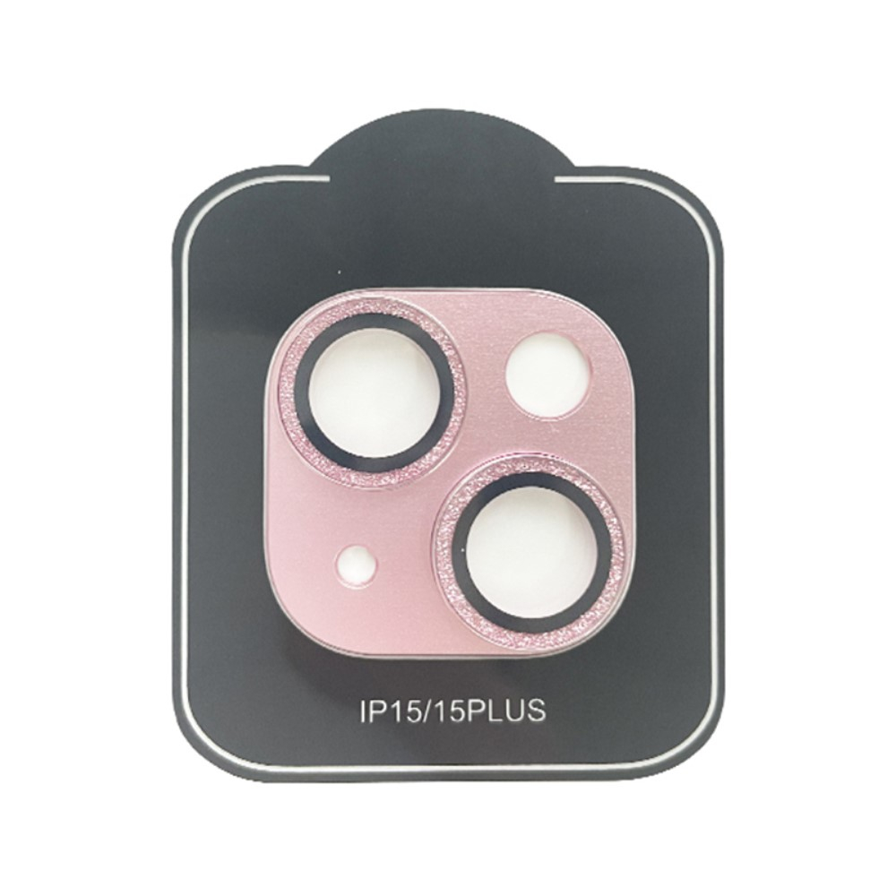 iPhone 15 / iPhone 15 Plus Alu Kamera Objektiv Protector Vollschutz Glitzer Abdeckung mit Panzer Glas - Roségold