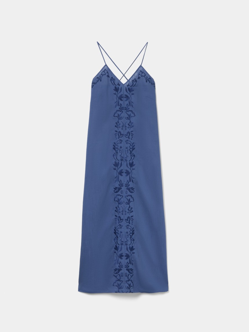 Vestido de alças em liocel e linho