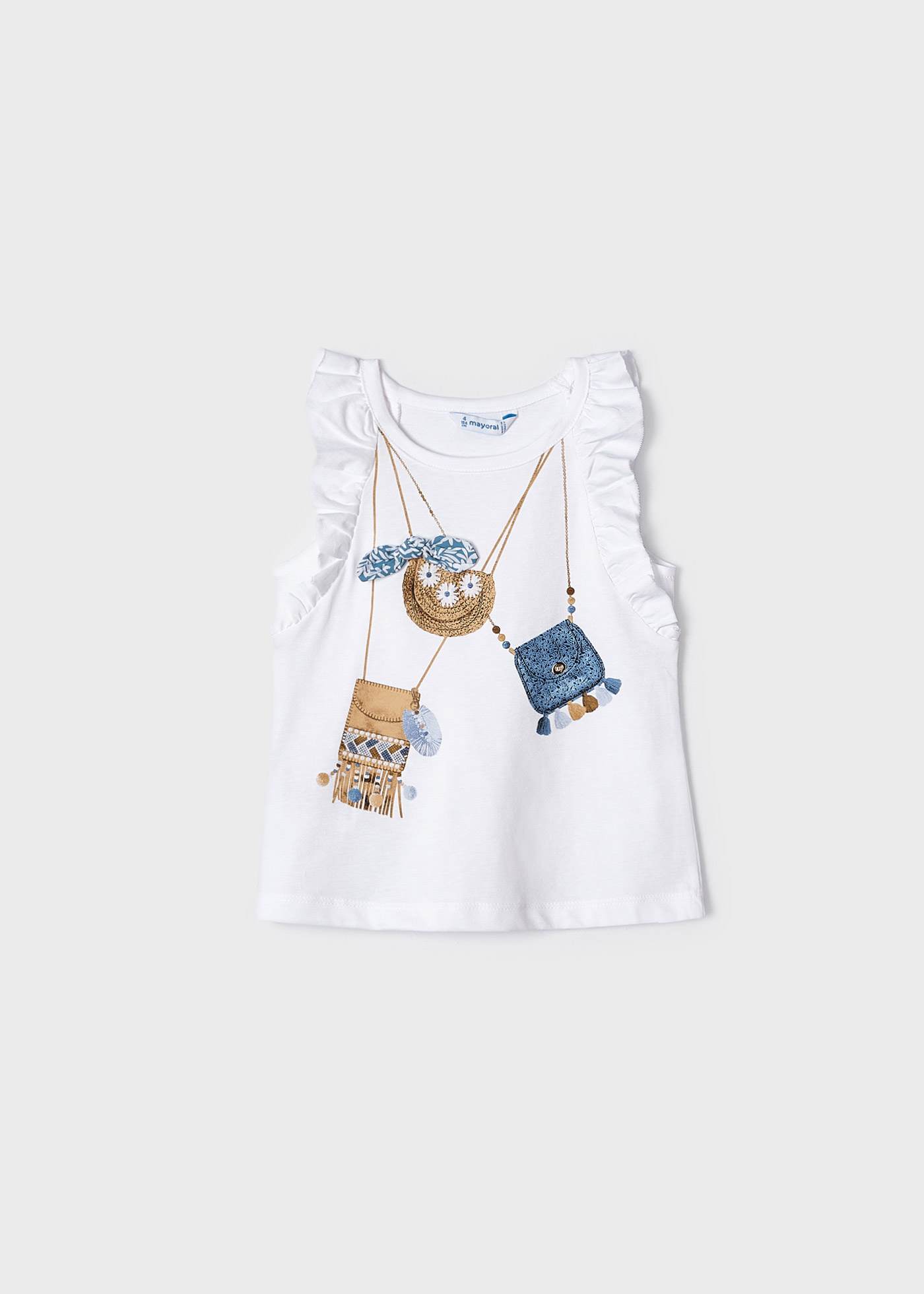 Camiseta regata feminina com babados, feita de algodão sustentável.