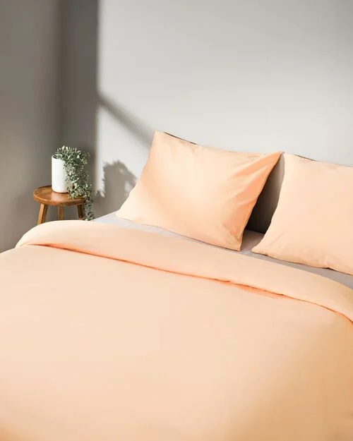 housse de couette coton doux 200 x 200/220 pêche