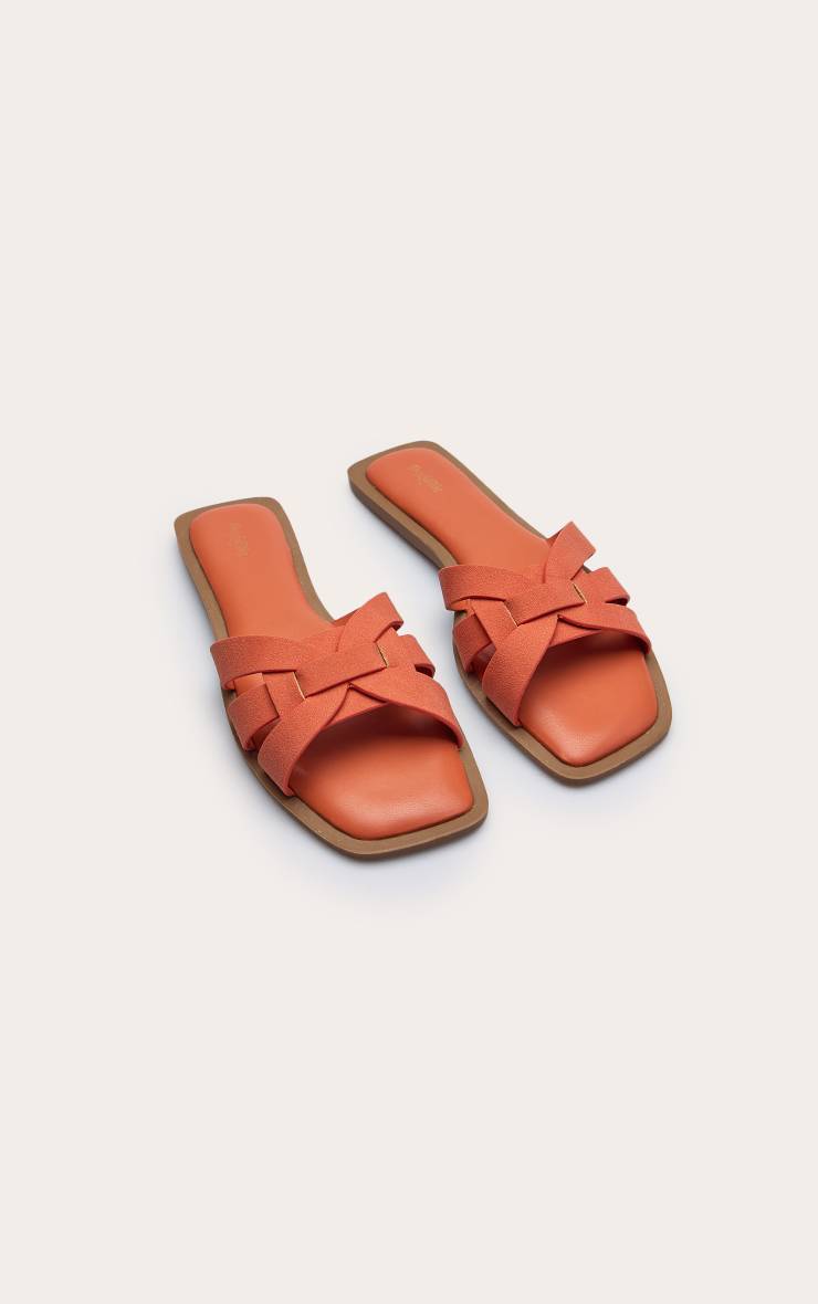 Orange Sandales Mules À Lanières Multiples En Synthétique