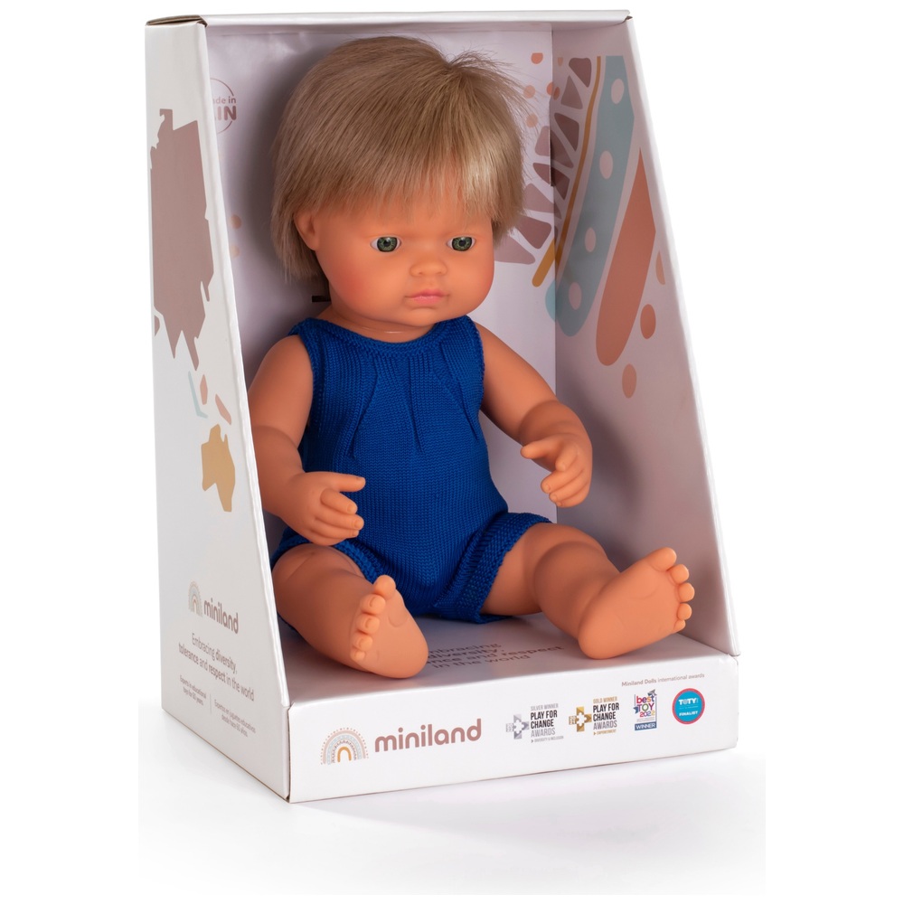 Miniland Lernpuppe Junge Dunkelblond 38cm