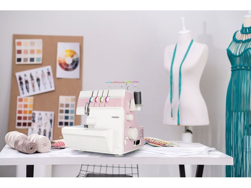Medion Nähmaschine Life Overlock SO90 Weiss/Rosa Nähmaschine mit einer Motorleistung von 90 Watt