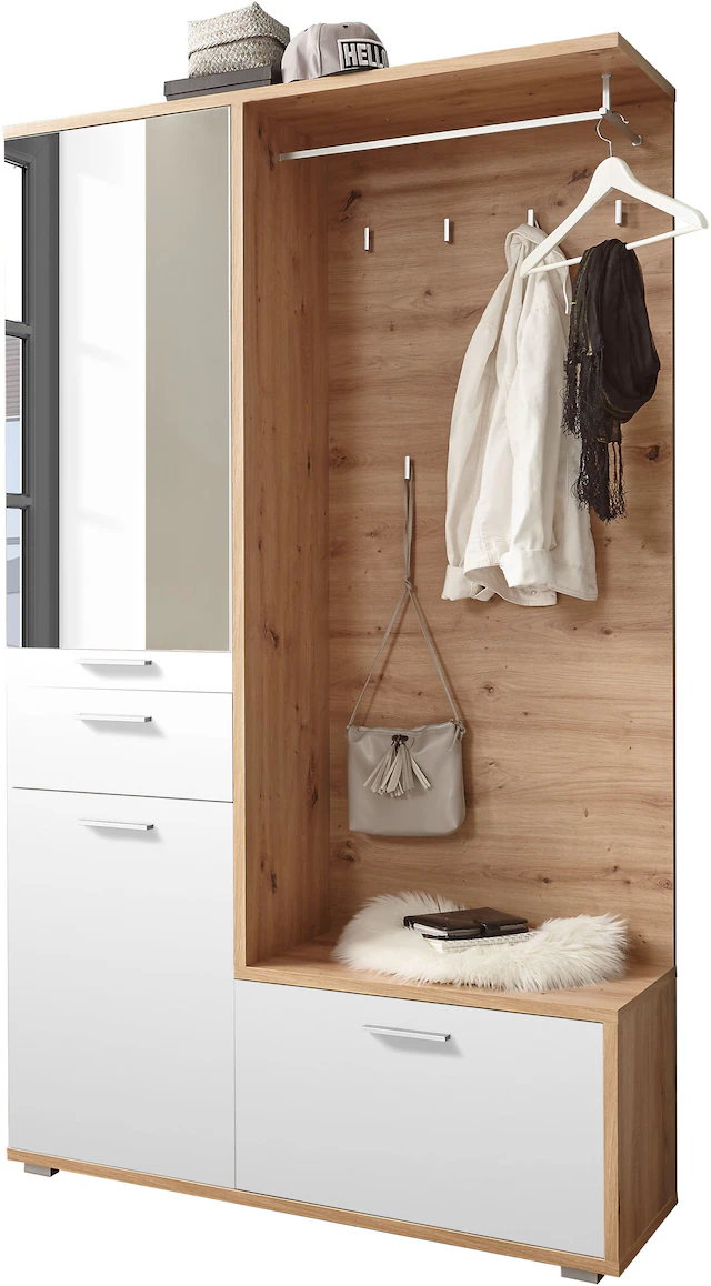 HBZ Kompaktgarderobe »Entra Garderobe, BxHxT 117x198x38 cm« 3 Stk. tlg. mit Spiegel und Schubkasten