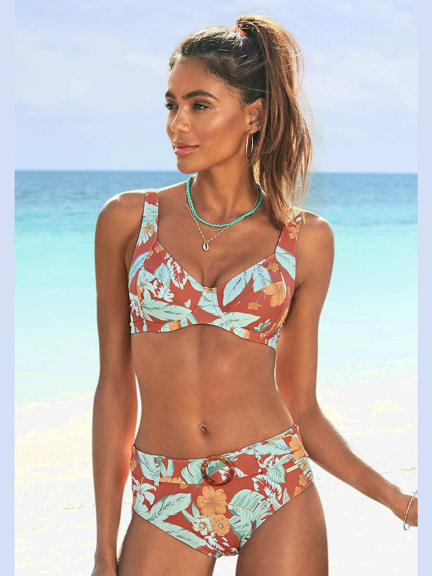 Bas de maillot de bain taille haute imprimé tropical tendance