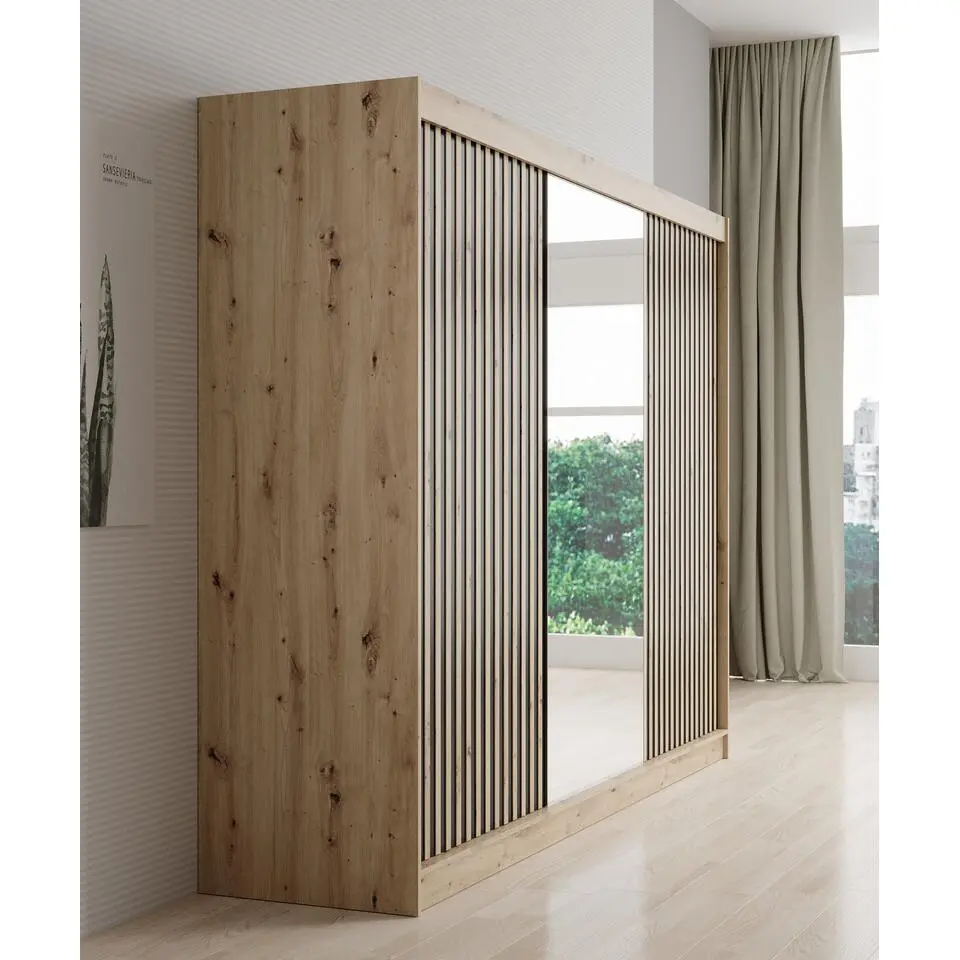 Meubella - Kledingkast Lisbon 2 - Eiken - 250 cm - Met spiegel