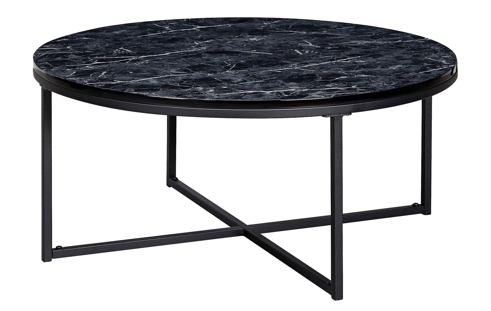Couchtisch rund 80 cm Schwarz/Marmor Optik Schwarz