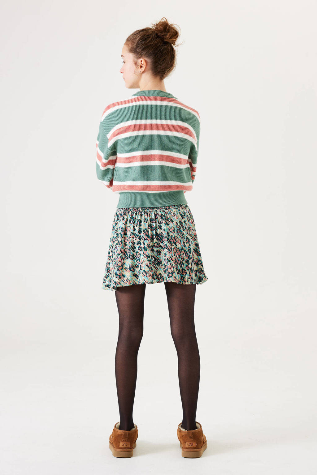 Garcia gestreepte sweater mintgroen/koraal oranje/wit