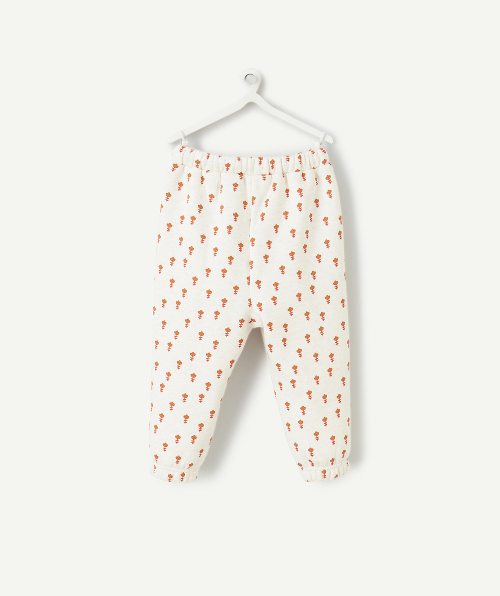 JOGGING BÉBÉ FILLE EN FIBRES RECYCLÉES ÉCRU CHINÉ IMPRIMÉ FLEURI ORANGE