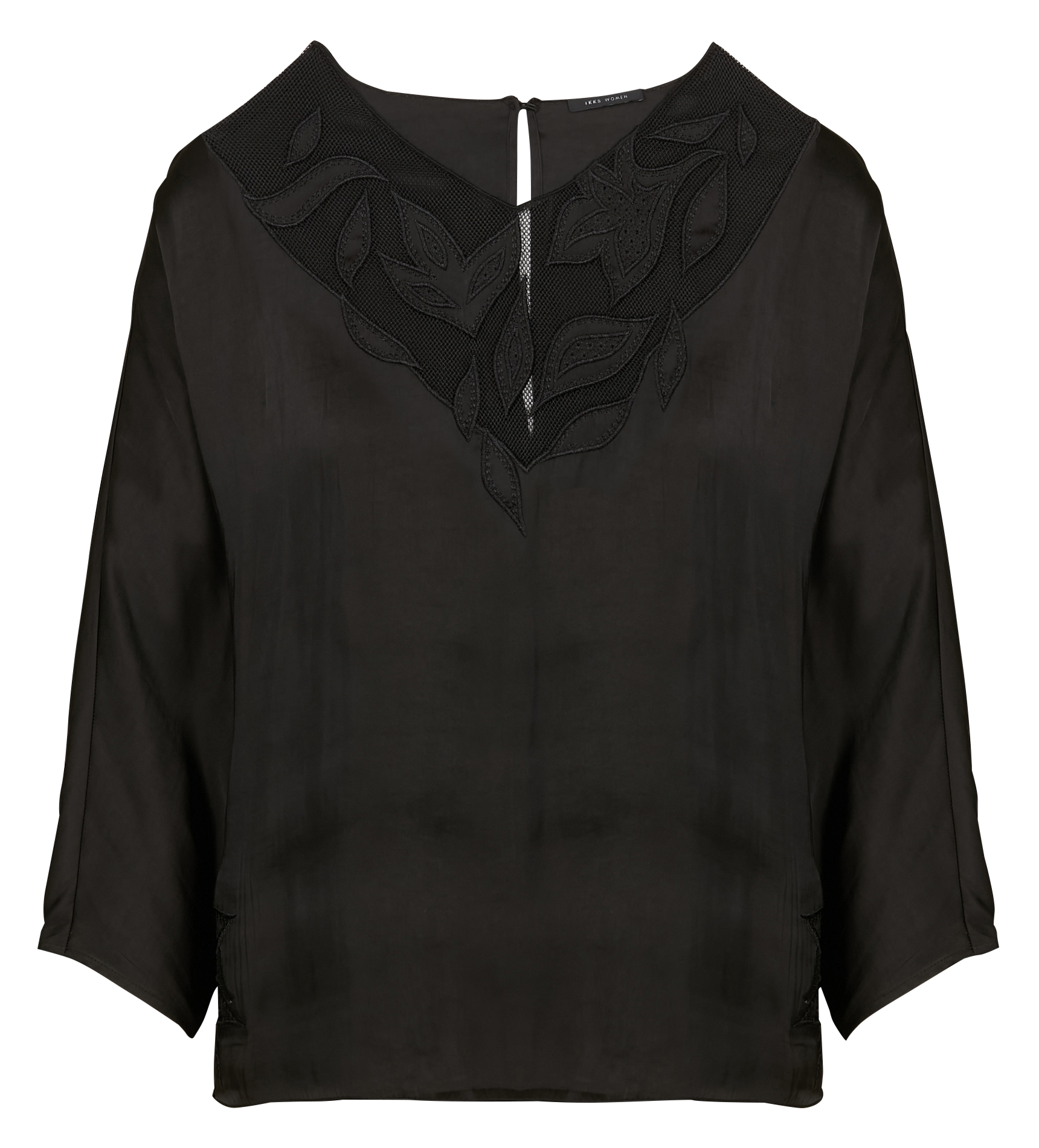 Blouse col rond droite en satin | Noir