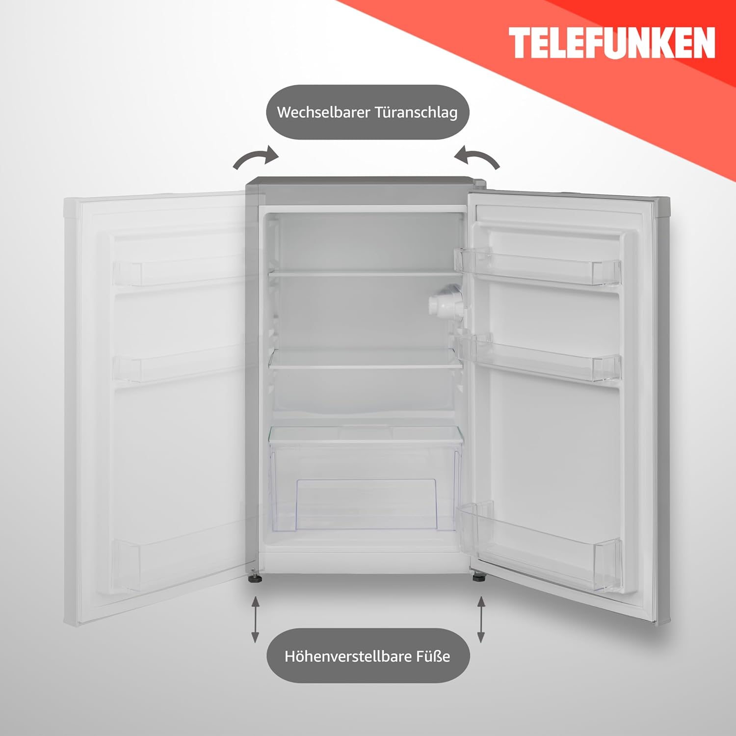 TELEFUNKEN Kühlschrank ohne Gefrierfach, Freistehend, 90 L Gesamt-Nutzinhalt, Kühlschrank klein mit Gemüsefach & 3 Ablagen, Temperaturregelung, LED Innenbeleuchtung, CF-31-121-S silber