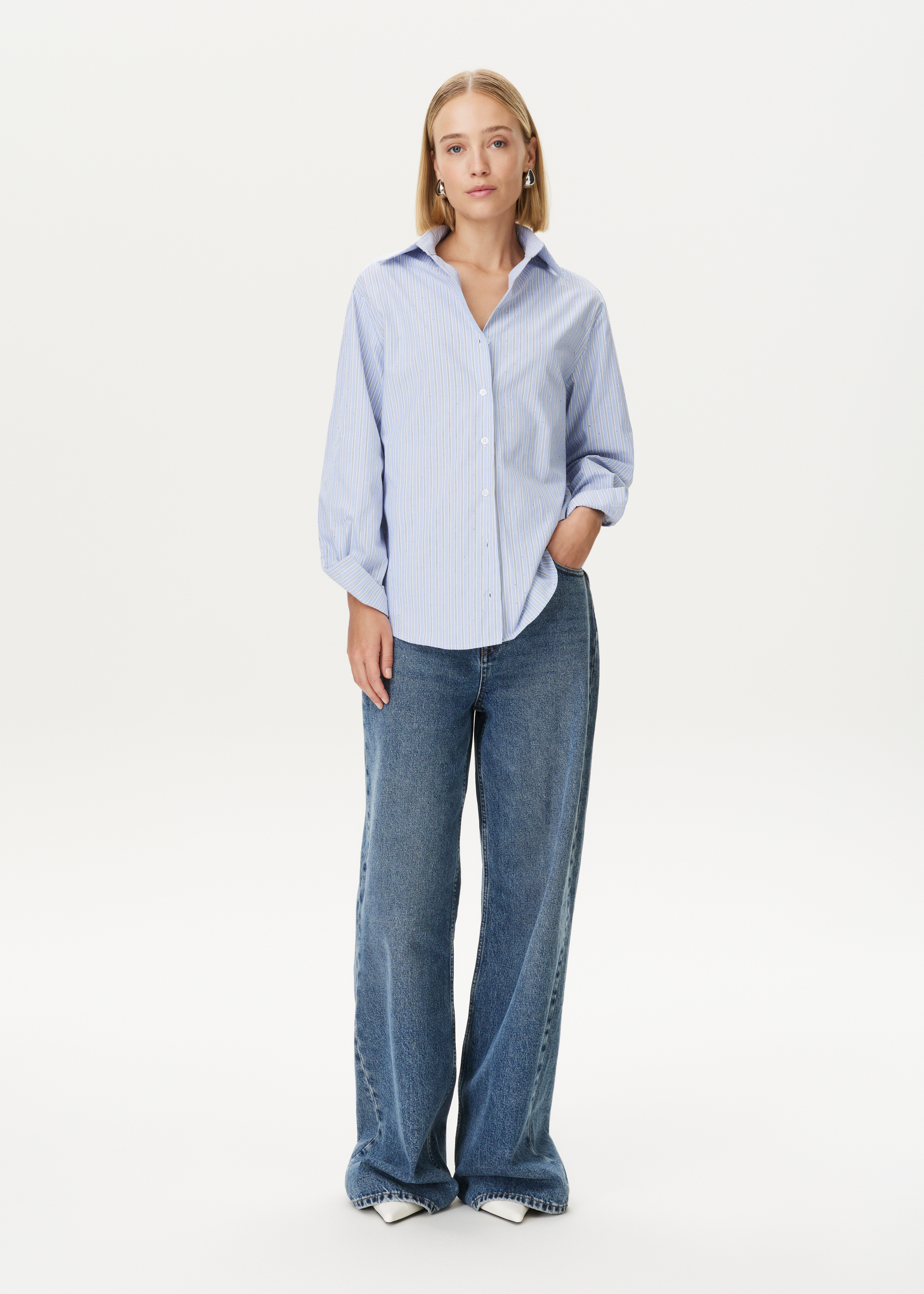 Gestreepte strass blouse