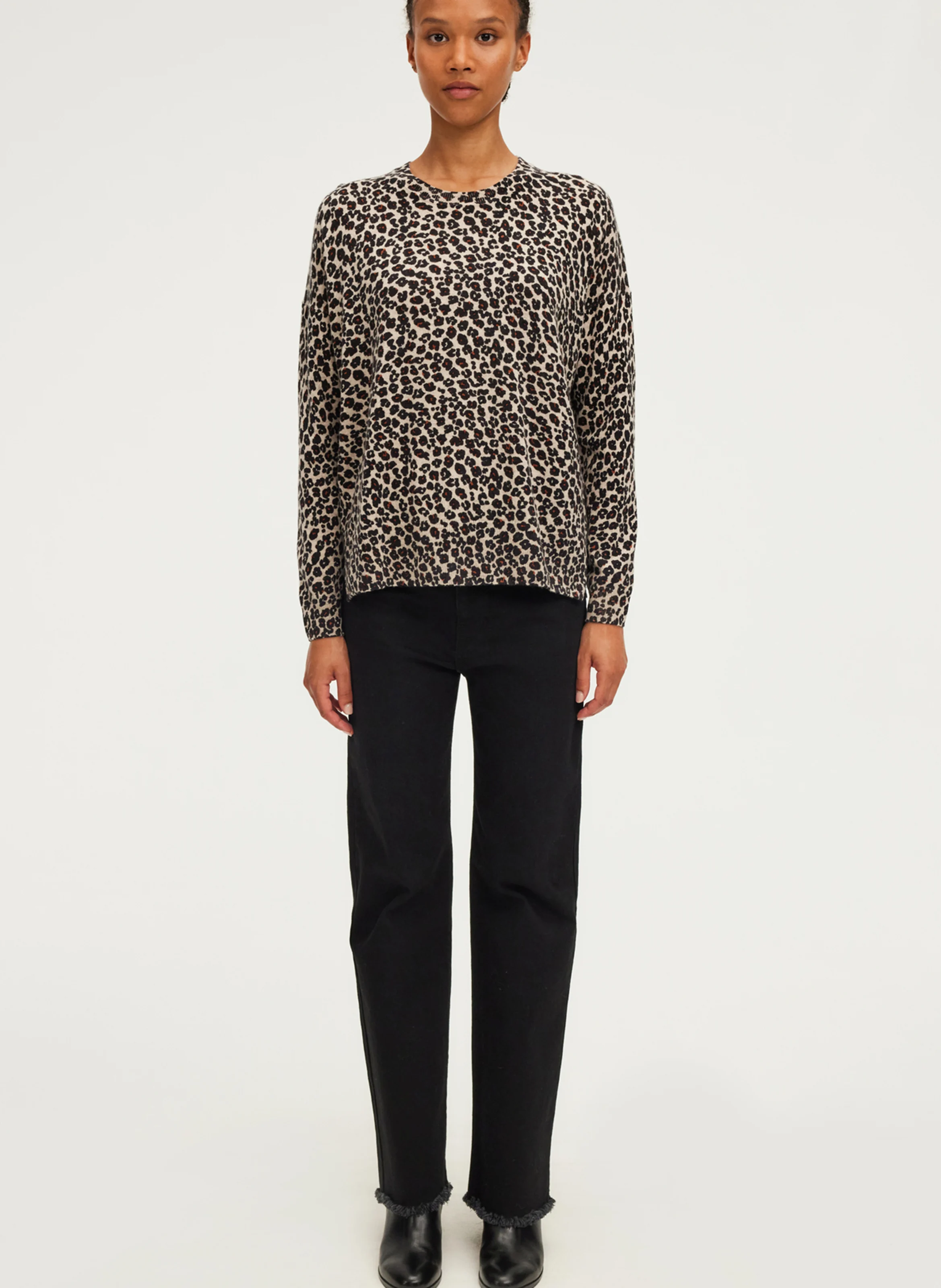 JACQUEMINE - Pull col rond léopard en laine| Beige