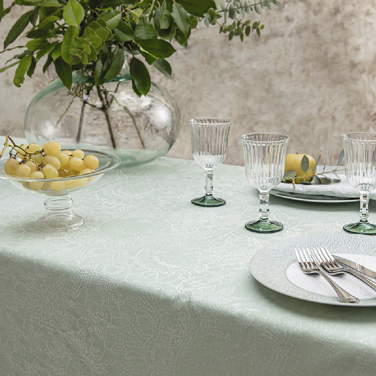 Nappe pur coton vert 180x250 Garnier Thiebaut