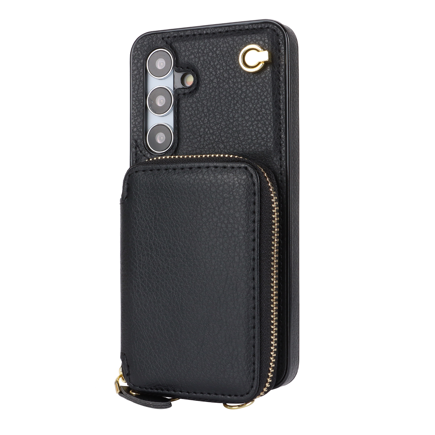 Samsung Galaxy S24 Necklace Leder Schutz Hülle mit Kartenfächer   Handykette (140cm) - Schwarz