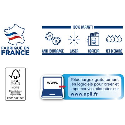 Apli Agipa - 200 Étiquettes adhésives blanches multi-usages - 210 x 148,5 mm - coins droits - réf 119016