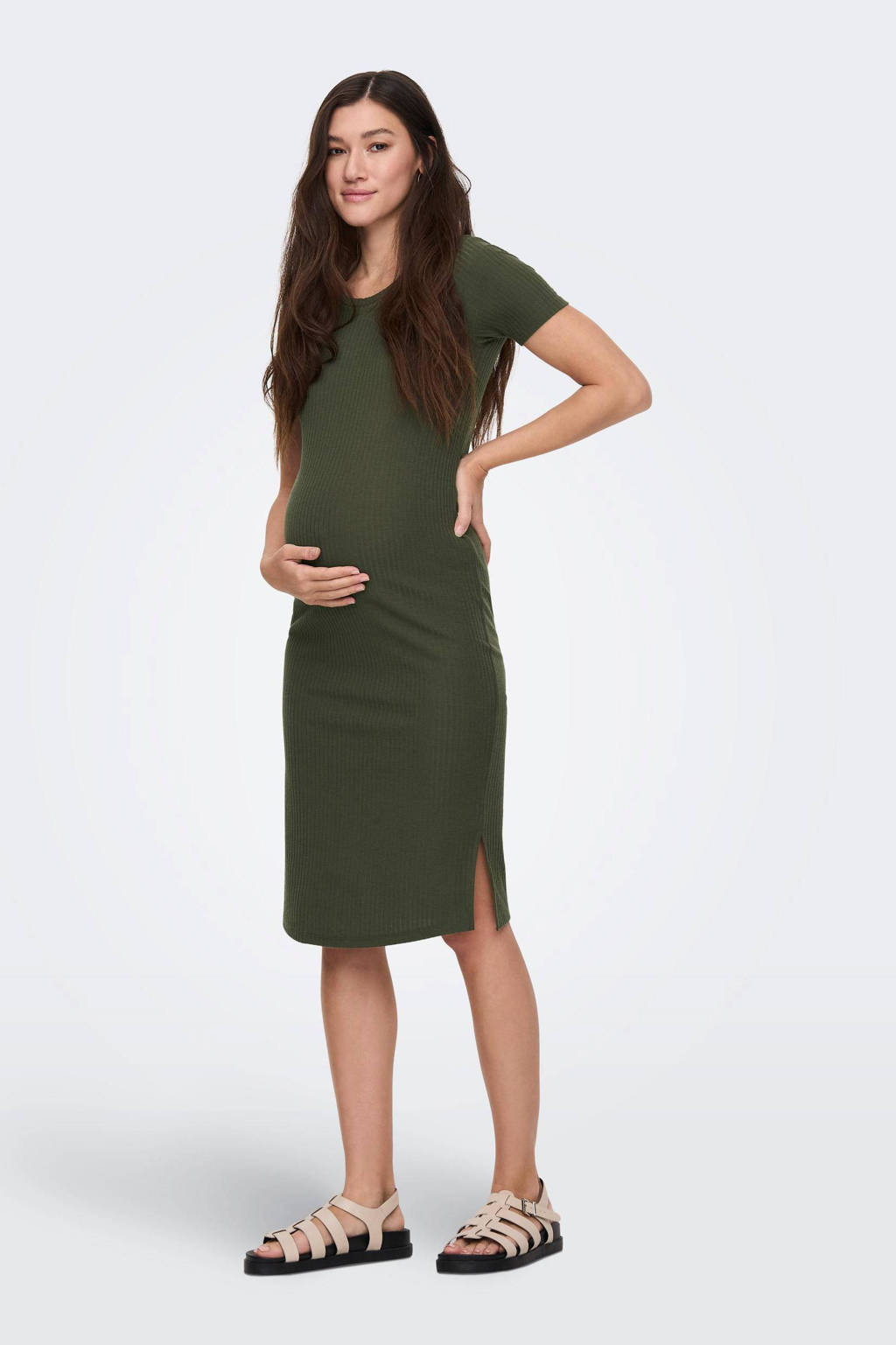 ONLY MATERNITY ribgebreide zwangerschapsjurk OLMNELLA groen