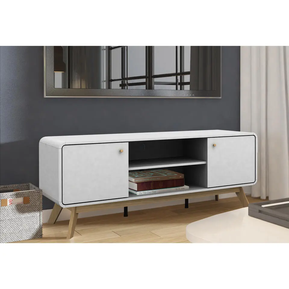 Cassie - TV-meubel met 2 witte spaanplaatdeuren
