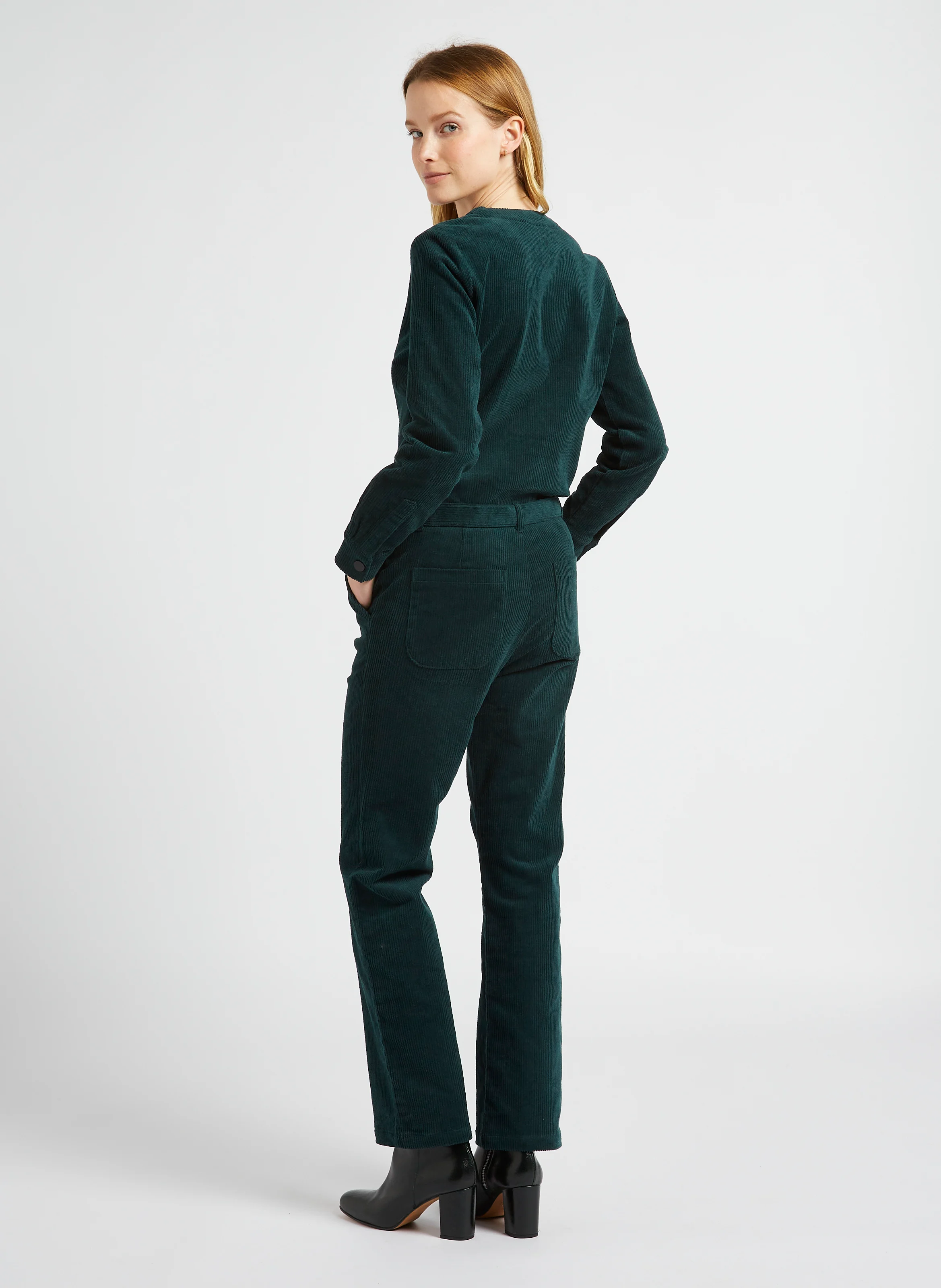 Combinaison droite encolure V en coton | Vert
