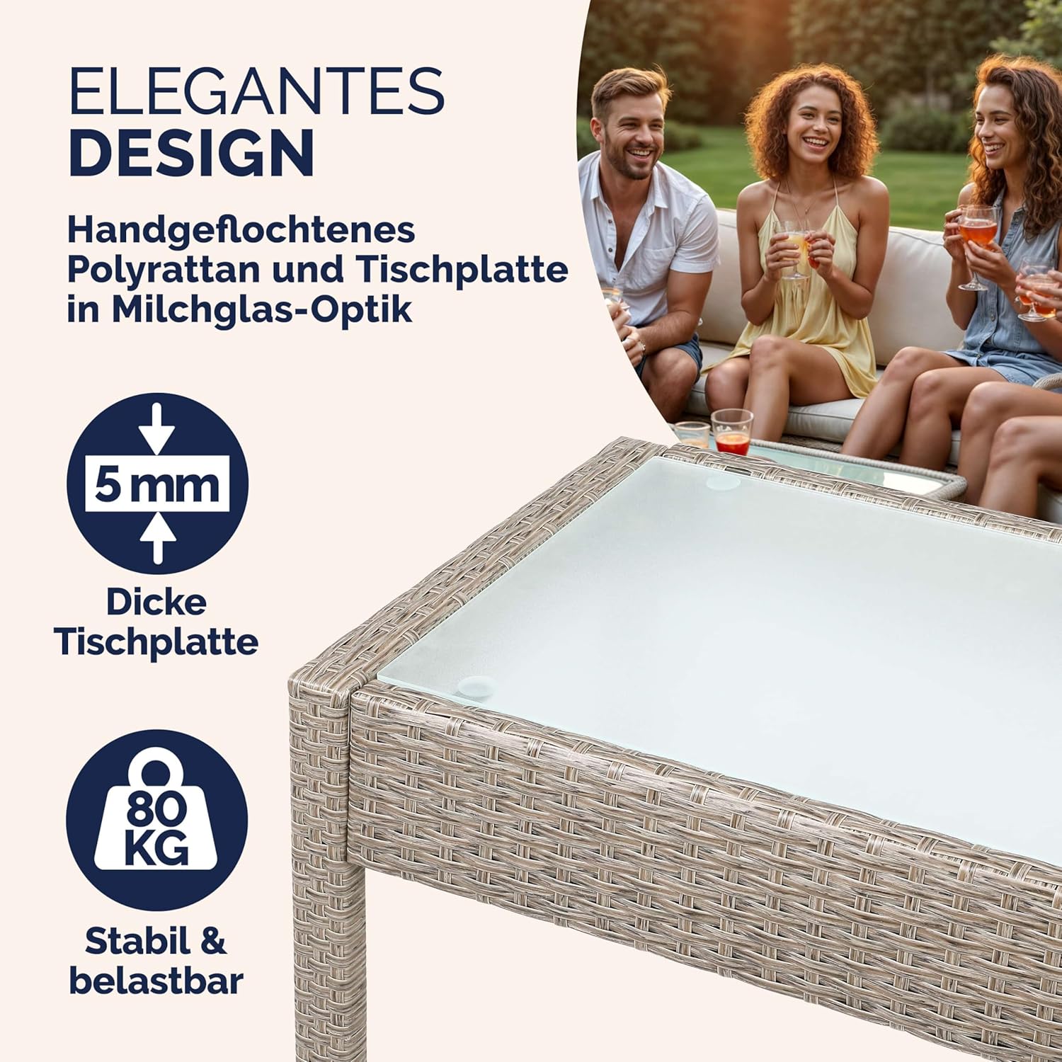 Casaria® Gartenmöbel Set Wetterfest 4 Personen Outdoor inkl. Auflagen Polyrattan 2 Sessel Gartenbank Tisch Garten Terrasse Balkon Möbel Lounge Creme