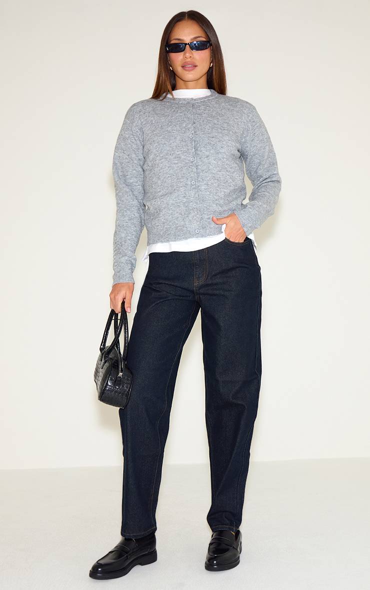 Bleu Indigo Foncé Jean Mom Taille Haute Coupe Longue