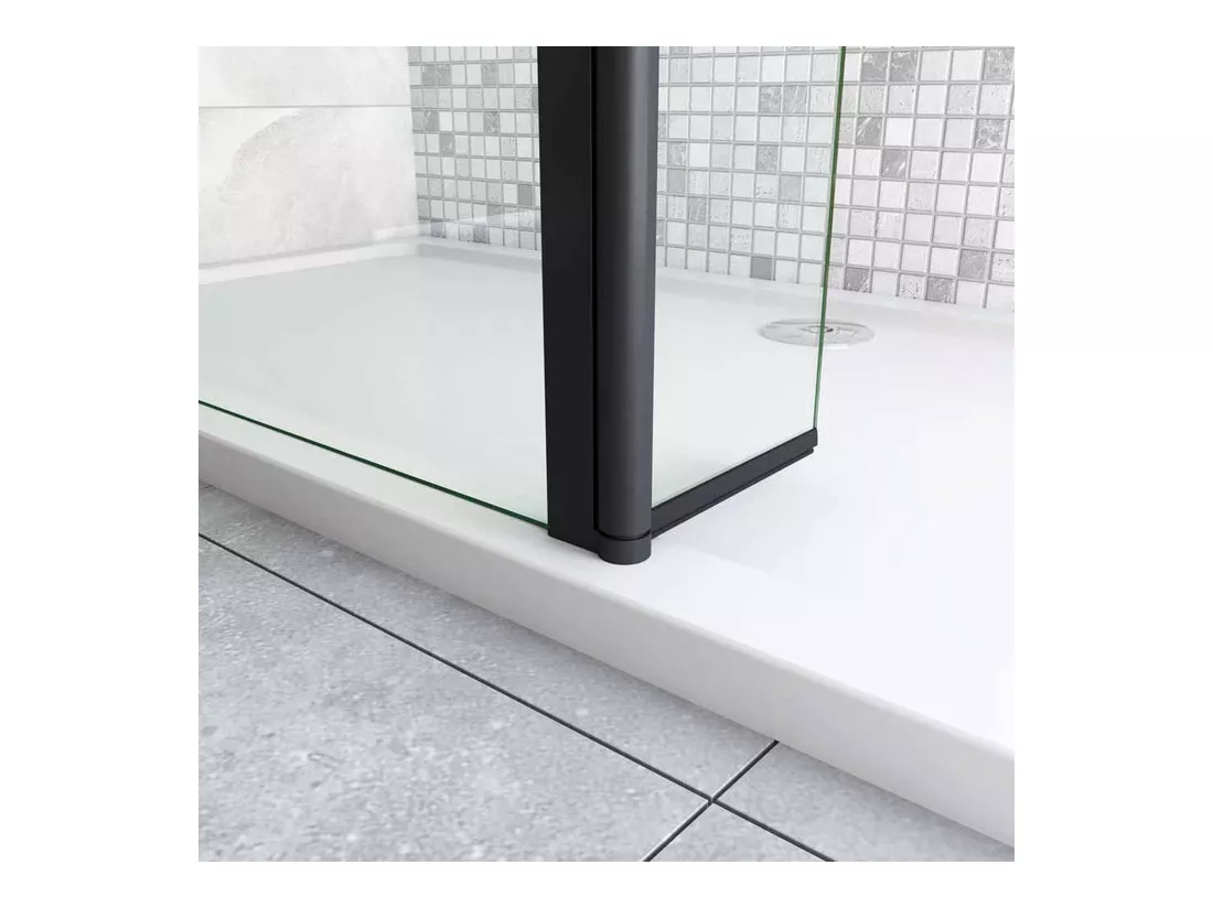 Paroi de douche à l'italienne avec retour pivotant 130+30x200cm avec barre de fixation 73-120cm en carré - Noir Mat - 8mm verre anticalcaire