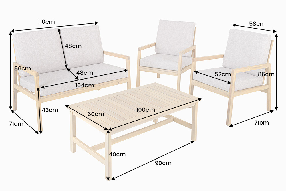 Outdoor Garten-Sitzgruppe BALI 110cm natur beige Akazie Massivholz wetterfest