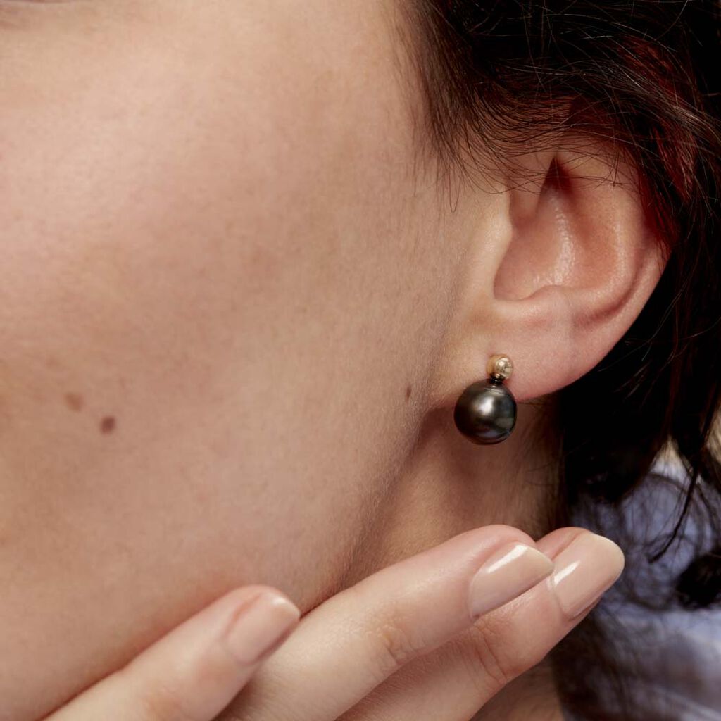 Boucles D'oreilles Puces Baroque Or Jaune Perle De Culture De Tahiti