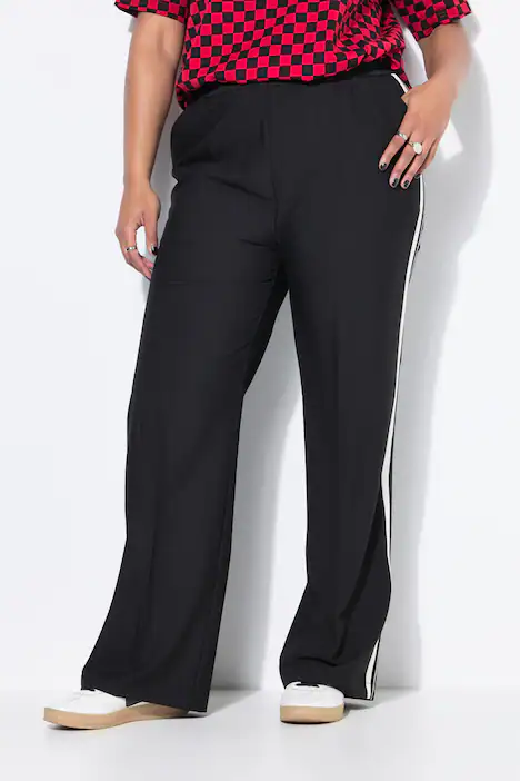 Hose, Straight Wide Legs, Seitenstreifen, schwarz