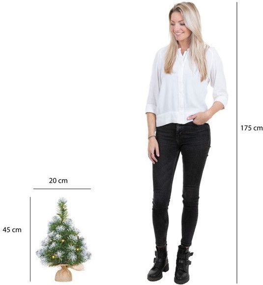 Mini Kunst Kerstboom - 10 LED Lampjes - Sneeuw - 45 cm